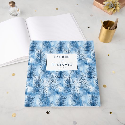 Serene Blue Watercolor Tree Branches ゲストブック (正面見開き)