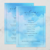 Serene Blue Watercolor Wedding Ceremony プログラム (正面/裏面)