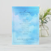 Serene Blue Watercolor Wedding Ceremony プログラム (スタンド正面)