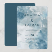 Serene Blue Watercolor Wedding Invitation 招待状 (正面/裏面)