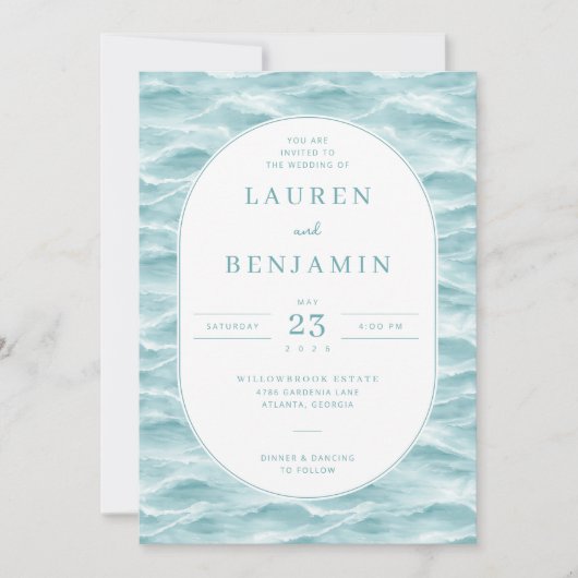 Serene Blue Wave Wedding Invitation 招待状 (正面)