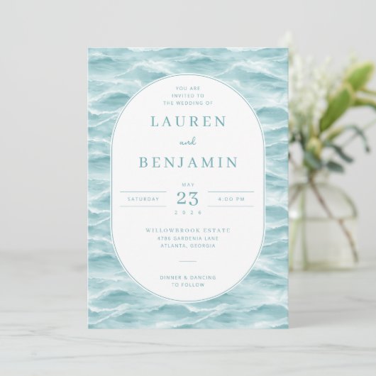 Serene Blue Wave Wedding Invitation 招待状 (スタンド正面)