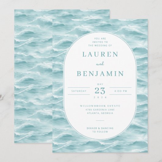 Serene Blue Wave Wedding Invitation 招待状 (正面/裏面)