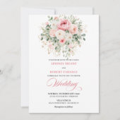 Serene Blush Roses Greenery Wedding Invitation 招待状 (正面)