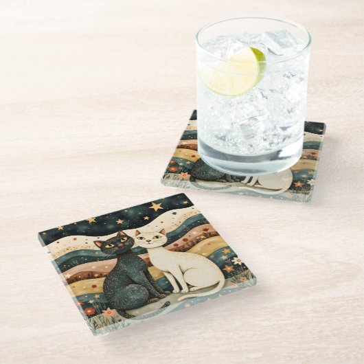 Serene Cats ガラスコースター (アングル)