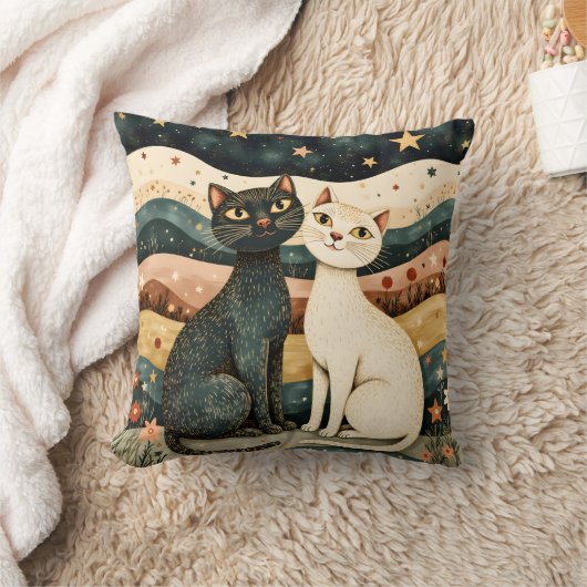 Serene Cats Throw Pillow クッション (ブランケット)