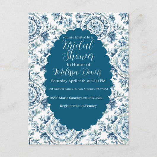 Serene Chinoiserie Bridal Shower Invitation ポストカード (正面)