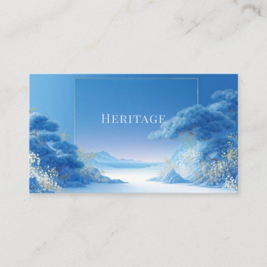 Serene Chinoiserie Winter Blue Pine Gold Frame 名刺 (正面)