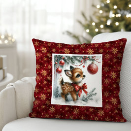 Serene Christmas scene baby deer kids room decor  クッション