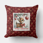 Serene Christmas scene baby deer kids room decor  クッション (正面)