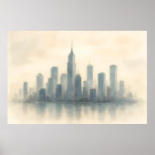 Serene Cityscape Reflection Print, Modern Skyline ポスター (正面)