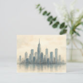 Serene Cityscape Reflection Print, Modern Skyline ポストカード (スタンド正面)