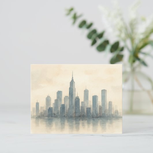Serene Cityscape Reflection Print, Modern Skyline ポストカード (スタンド正面)