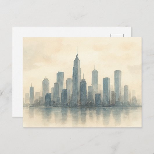 Serene Cityscape Reflection Print, Modern Skyline ポストカード (正面/裏面)