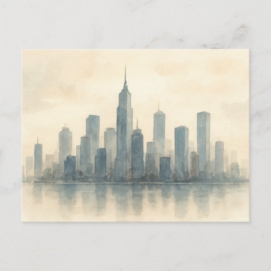 Serene Cityscape Reflection Print, Modern Skyline ポストカード (正面)