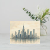 Serene Cityscape Reflection Print, Modern Skyline 箔シーズンポストカード (立ち正面)