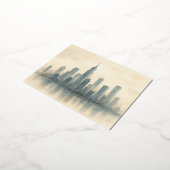 Serene Cityscape Reflection Print, Modern Skyline 箔シーズンポストカード (回転した状態)