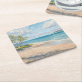 Serene Coastal Morning Impressionist Beach Art スクエアペーパーコースター (アングル)