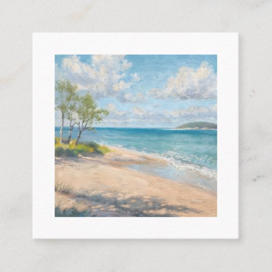 Serene Coastal Morning Impressionist Beach Art スクエア名刺 (正面)