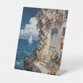Serene Coastal Rose Cottage Painting | Mediterrane 台座サイン