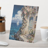 Serene Coastal Rose Cottage Painting | Mediterrane 台座サイン (インサイチュ)