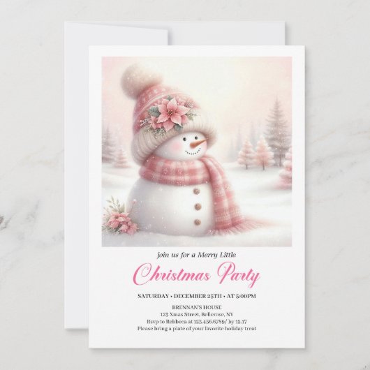 Serene Coquette Snowman Kids Christmas Invite 招待状 (正面)
