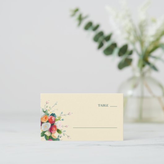 Serene Cream Floral Watercolor プレイスカード (スタンド正面)