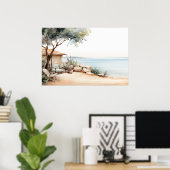 Serene Cyprus:デジタルウォーターカラーアートプリント ポスター (ホームオフィス)