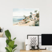 Serene Cyprus:デジタルウォーターカラーアートプリント ポスター (ホームオフィス)