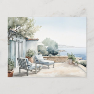 Serene Cyprus:デジタルウォーターカラーアートプリント ポストカード