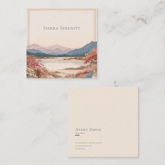 Serene Desert Bloom Landscape Gold Frame Rustic スクエア名刺 (正面/裏面)