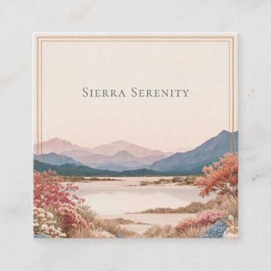 Serene Desert Bloom Landscape Gold Frame Rustic スクエア名刺 (正面)