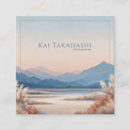 Serene Desert Pampas Grass Gold Frame Mountain スクエア名刺