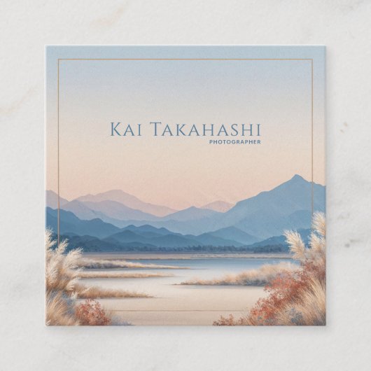 Serene Desert Pampas Grass Gold Frame Mountain スクエア名刺 (正面)