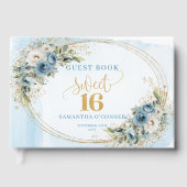 Serene Dusty Blue Floral Sweet Sixteen Guest Book ゲストブック (正面)
