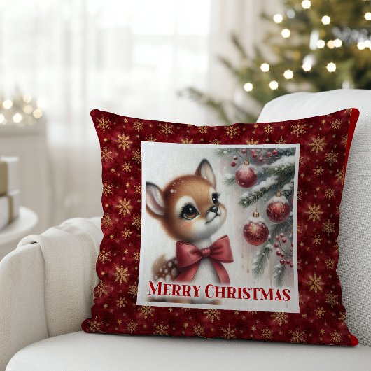 Serene Fawn Christmas Pillow Gift for Kids Winter  クッション