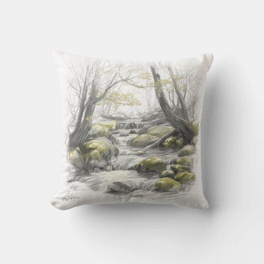 Serene Forest Stream Art クッション (正面)