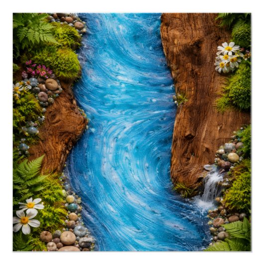 Serene Forest Stream Tranquil Nature Water Art ポスター (正面)