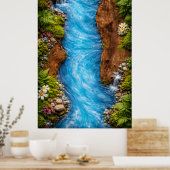Serene Forest Stream Tranquil Nature Water Art ポスター (キッチン)