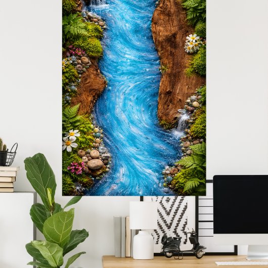 Serene Forest Stream Tranquil Nature Water Art ポスター (ホームオフィス)