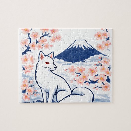 Serene Fox & Mount Fuji – Japanese Spring ジグソーパズル (横)
