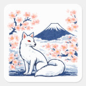 Serene Fox & Mount Fuji – Japanese Spring スクエアシール (正面)