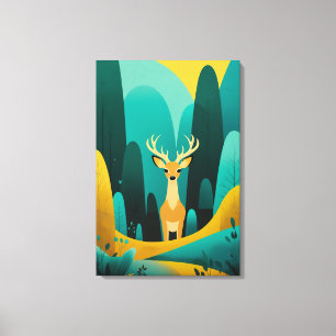 Serene Geometric Deer -自然モダンアートワーク キャンバスプリント