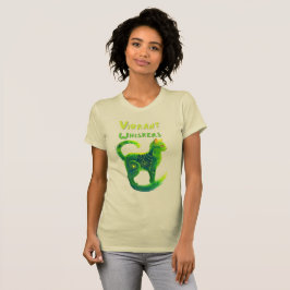 Serene Glow:芸術的 Cat in Green and Yellow Tシャツ