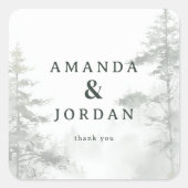 Serene Gray Misty Forest Scene スクエアシール (正面)