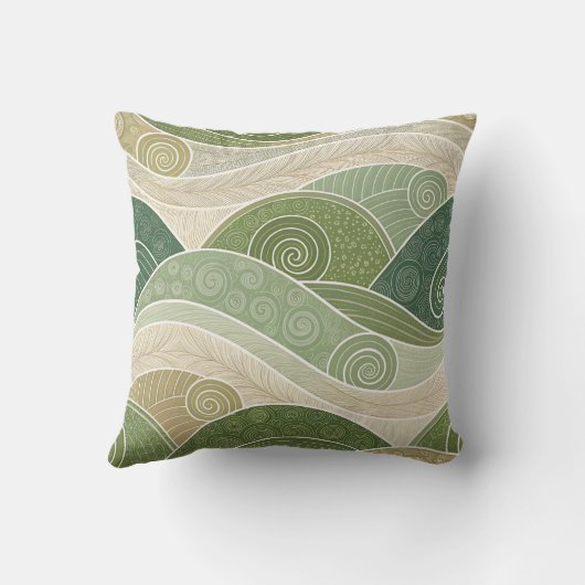 Serene Green Hills Abstract Art Pillow クッション (裏面)