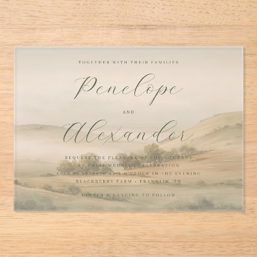 Serene Green Landscape Wedding Invitation アクリル招待状 (正面)