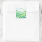 Serene Green Meadow and Spring Flowers スクエアシール (バッグ)