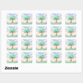 Serene Green Tree and Pastel Clouds スクエアシール (シート)