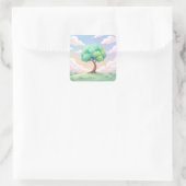 Serene Green Tree and Pastel Clouds スクエアシール (バッグ)